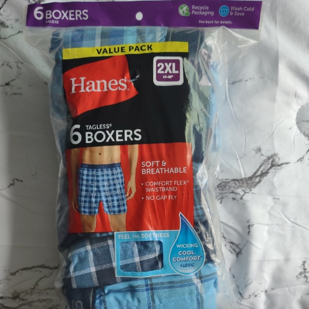 Hanes Blue Boxers 6 Pack Comfortable Underwear